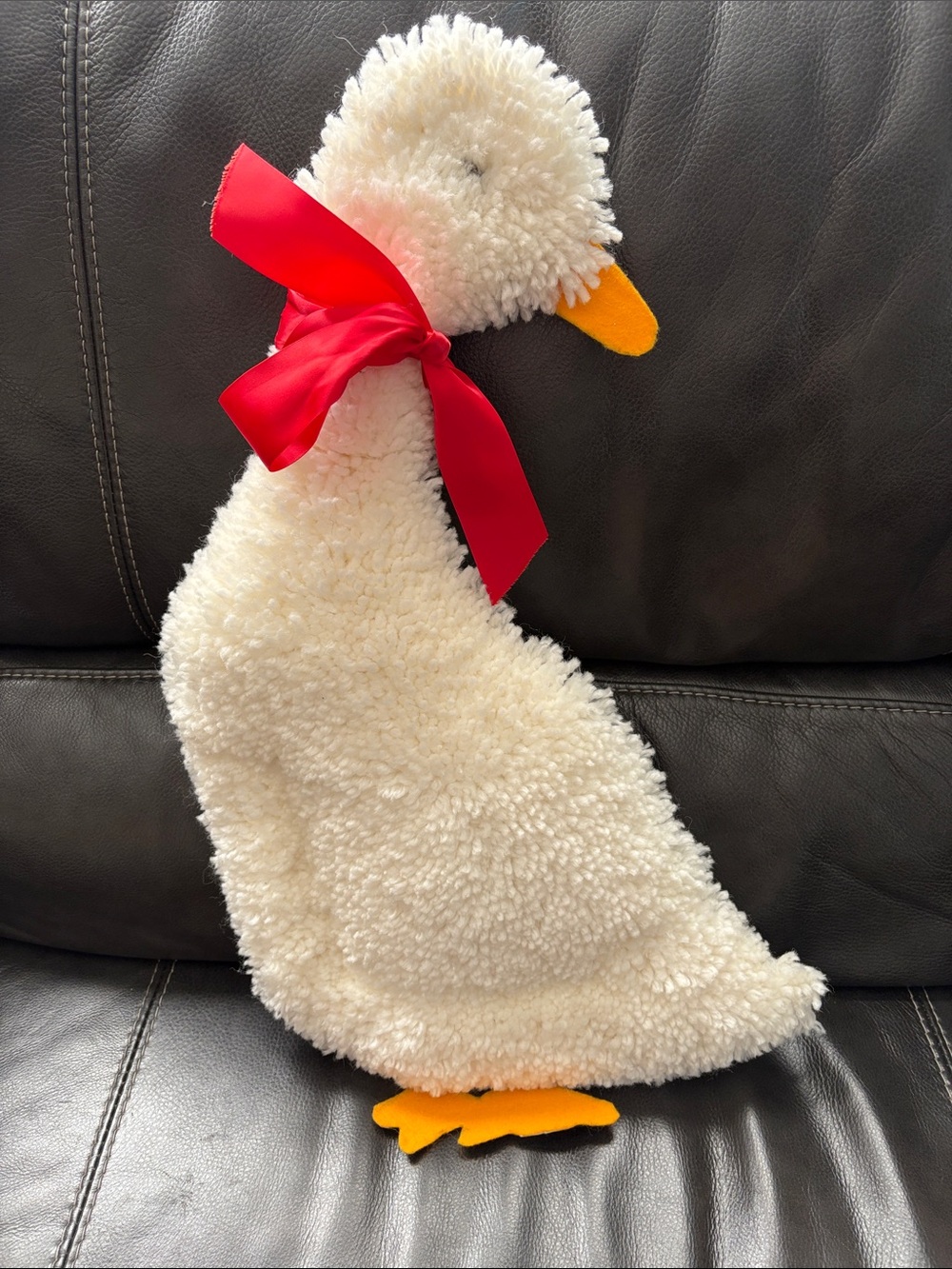 Vintage latch, hook Plush White Duck  decor with Red Bow